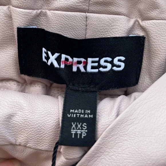 Express Skirt Faux Leather High Waisted Pencil Skirt Pink Paper Bag Stretch NWT - Picture 4 of 8